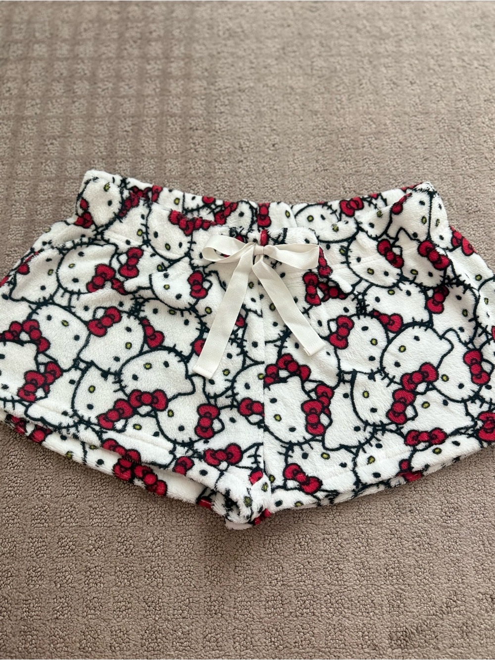 Hello Kitty White, Red & Black Plush Lounge Shorts